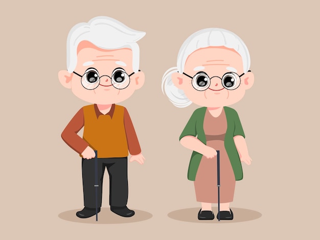 Międzynarodowy dzień dziadków. Chibi starszych postaci kreskówka wektor.