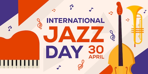 Międzynarodowy Dzień Jazz Horizontalna ilustracja baneru w płaskiej konstrukcji