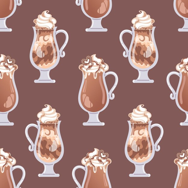 Międzynarodowy Dzień Kawy Gorące napoje Bezszwone wzory z kawą kakao cappuccino W ciepłych tonach