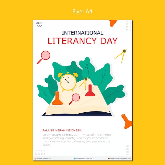 Międzynarodowy Dzień Piśmiennictwa Flyer ilustracja wektorowa szablon A4