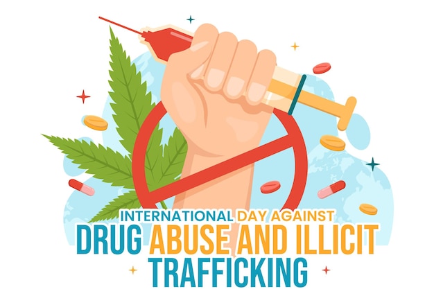 Plik wektorowy międzynarodowy dzień przeciw nadużywaniu narkotyków i nielegalnemu handlowi ilustracją z antynarkotykami