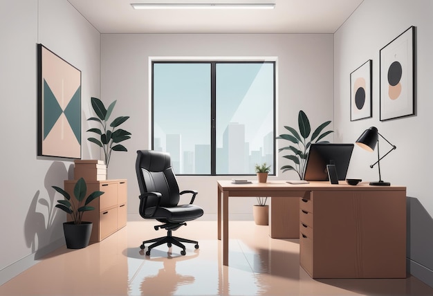 Plik wektorowy miejsce pracy w biurze wnętrze miejsce pracy z lampą komputerową miejsce pracy z laptopem 3d ilustracja