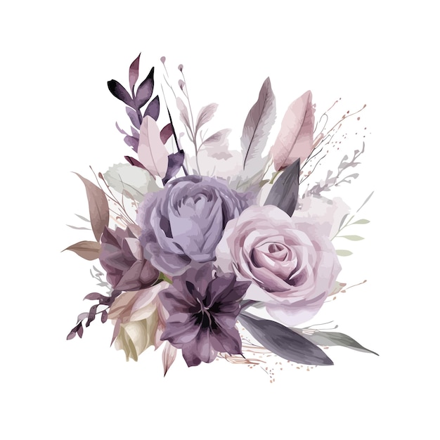 miękka fioletowa róża fioletowo-liliowy kwiat akwarela zaproszenie na ślub