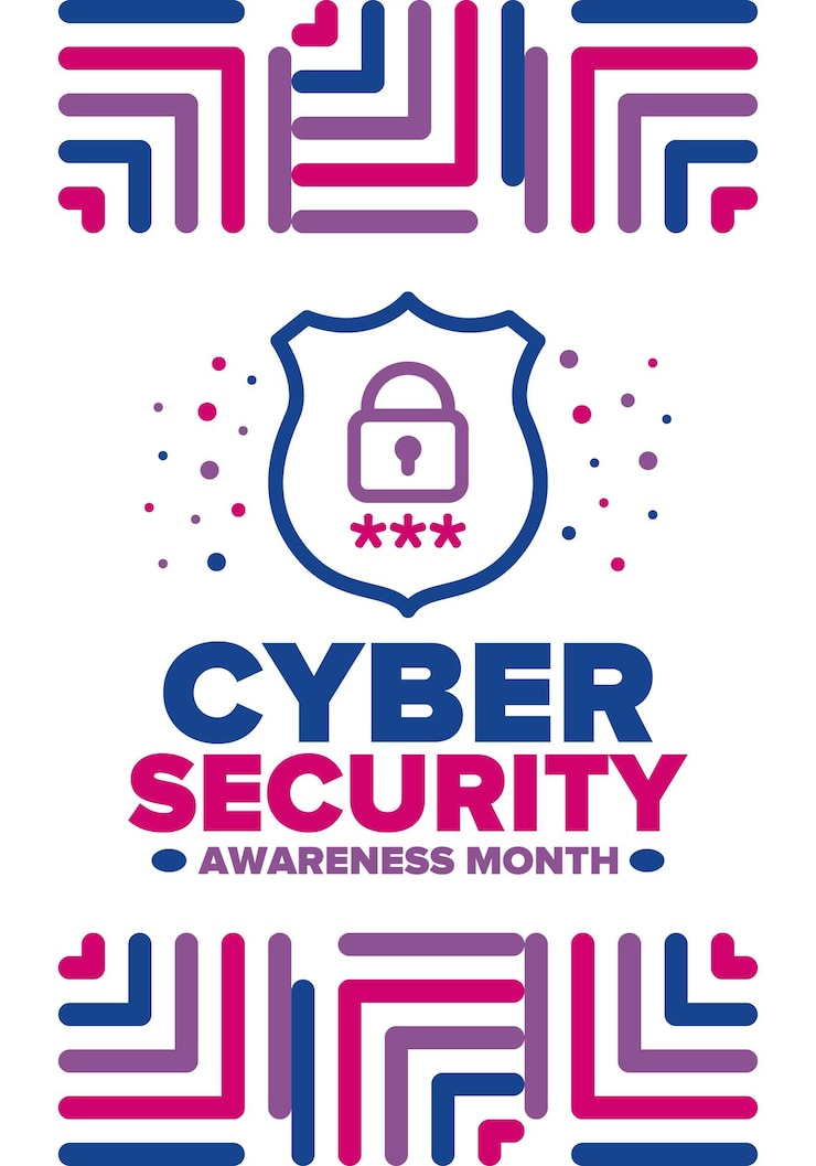 Wektor miesiąc świadomości bezpieczeństwa cyber bezpieczeństwo cyfrowe ochrona danych osobowych przestępczość cyfrowa sztuka wektorowa