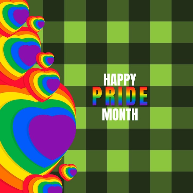 Plik wektorowy miesiąc szczęśliwej dumy z sercem w kolorze tęczy 3d miesiąc szczęśliwej dumy lgbt z 3d sercami