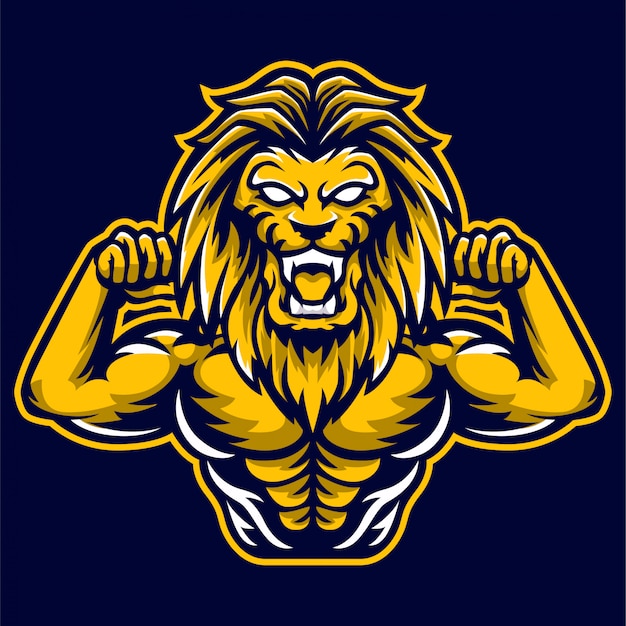 Mięśni, Kulturysta Logo Lion King Maskotka Head Logo