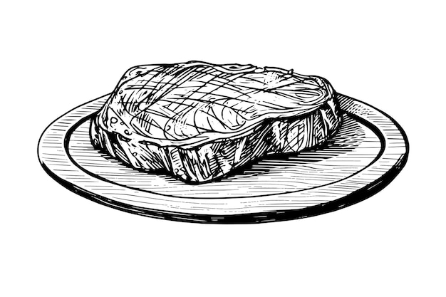 Plik wektorowy mięsny stek na drewnianej desce rysunek szkic grawerowanie styl ilustracji wektorowych