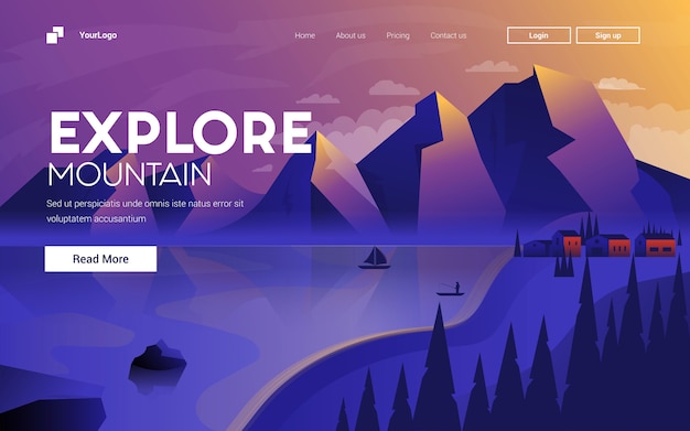 Plik wektorowy mieszkanie nowoczesny design ilustracja explore mountain