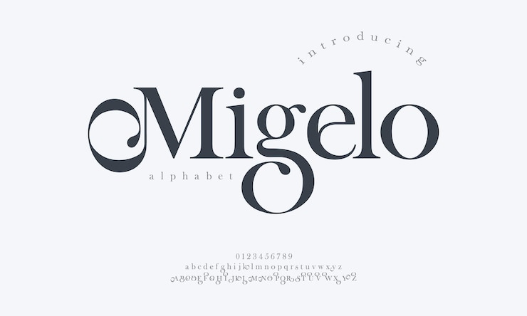 Wektor migelo premium luksusowy elegancki alfabet litery i liczby elegancka typografia ślubna klasyczny serif