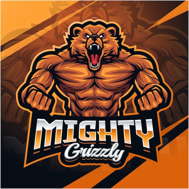 Plik wektorowy mighty grizzly esport maskotka projektowanie logo