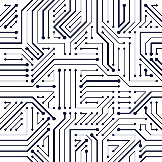 Mikrochip pokładzie wzór, tło wektor. Płytka drukowana technologia elektronika tapeta powtórzyć projekt.