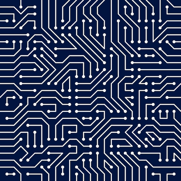 Mikrochip pokładzie wzór, tło wektor. Płytka drukowana technologia elektronika tapeta powtórzyć projekt.