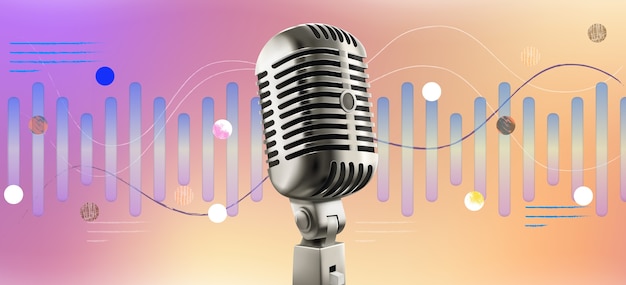 Mikrofon retro z kształtem fali dźwiękowej do podcastów