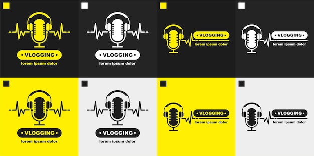 Mikrofon vlogging podcast logo design ikon wektor