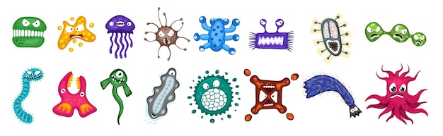 Plik wektorowy mikroorganizm wirus wektor kreskówka bakterie zarodek zestaw znaków emotikon bakteryjna infekcja choroby