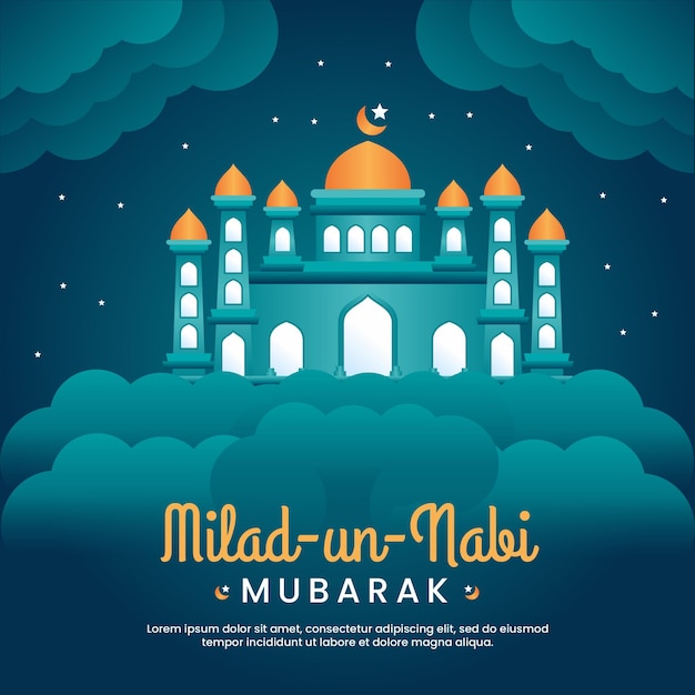 Plik wektorowy milad un nabi mubarak powitanie festiwalu z meczetem i tłem nieba