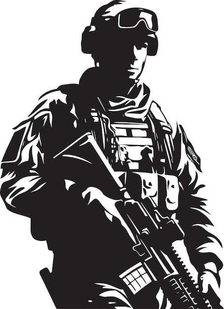 Plik wektorowy militant precision armed forces black logo design tactical defender armyman icon w czarnym wektorze