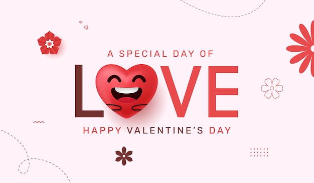 Miłość Napis Z Realistycznym Sercem, Ilustracja Tekstu Happy Valentines Day Typografia