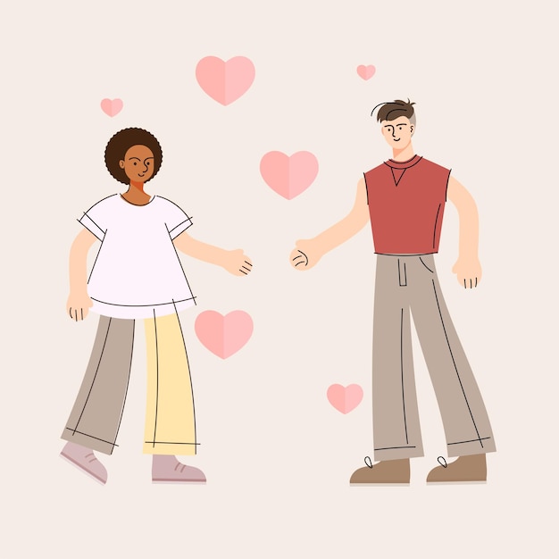 Plik wektorowy miłość para szczęśliwy mężczyzna i kobieta dwa valentines romantycznych partnerów razem koncepcja wsparcia solidarności mieszkanie ilustracji wektorowych na białym tle