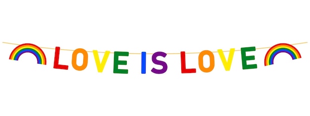Plik wektorowy miłość to miłość napis transparent z symbolem tęczy parady gejów hasłem lgbt girlanda wektor panoramiczny element projektu