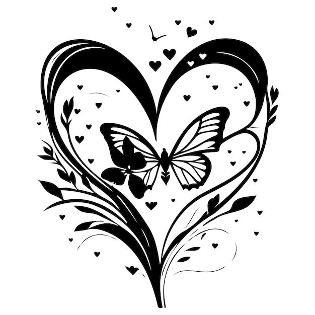 miłość z motylem walentynka ilustracja szkic ręczny rysunek
