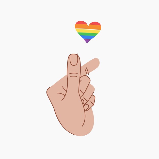 Mini Palec Znak Serca Z Sercem W Kolorach Lgbt Palce Złożone W Symbol Serca W Stylu Linii Azjatycki Symbol Ręki Serce Lgbt Miłość Gest Ręki Koncepcja Miłości Lgbt