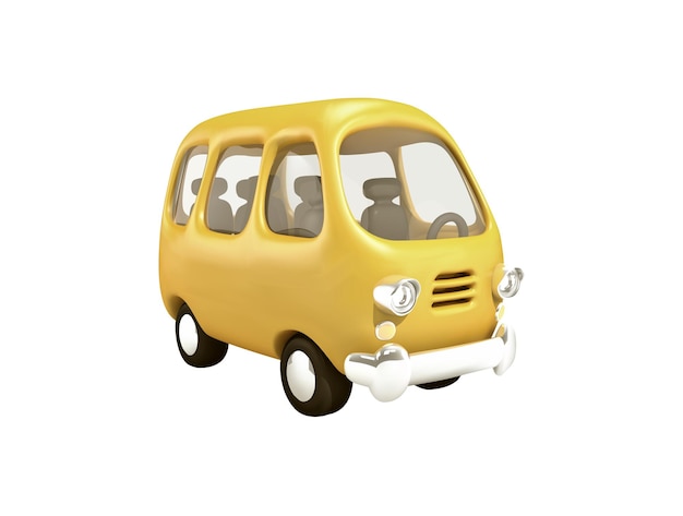 Minibus 3d Ikonka prosty żółty vintage minibus izolowany ilustracja 3d