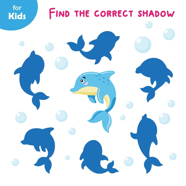 Minigra dla dzieci znajdź odpowiedni cień do zabawy w naukę delfinów