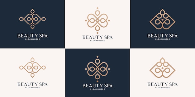 Plik wektorowy minimalistyczna elegancka linia kobieca kolekcja logo salon kosmetyczny spa.