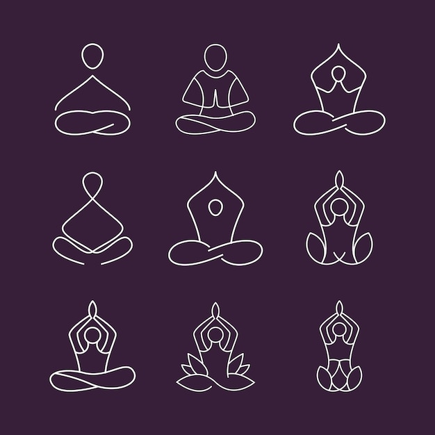Plik wektorowy minimalistyczna joga stanowi kolekcję logo ludzkiej grafiki liniowej