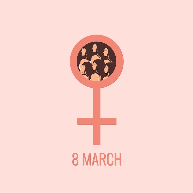 Plik wektorowy minimalistyczna karta międzynarodowy dzień kobiet z twarzami kobiet w kolorze różowym.