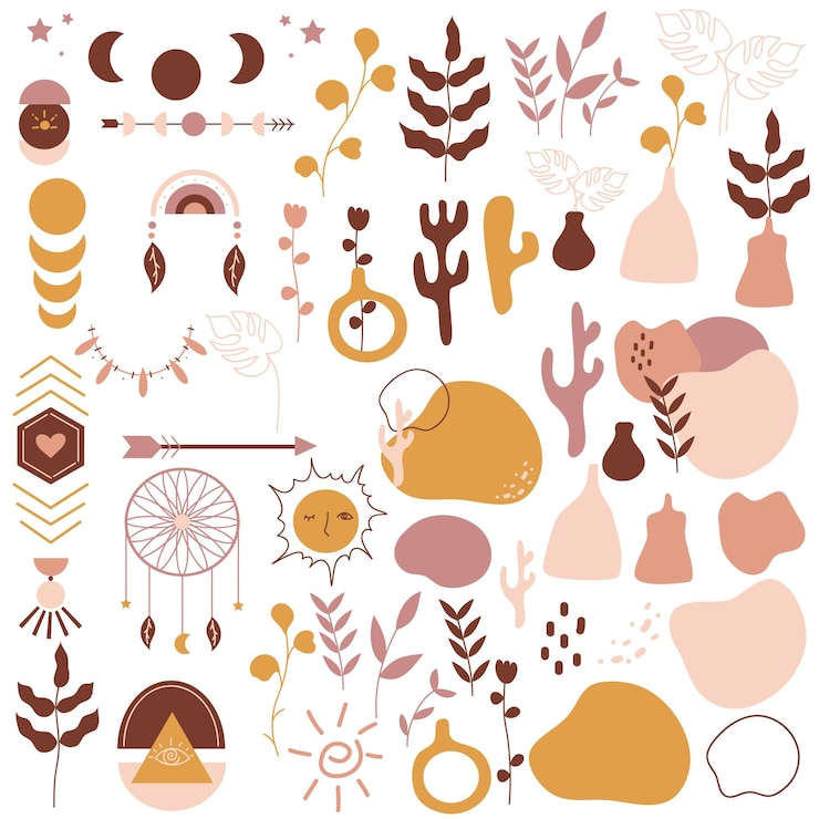 Wektor minimalistyczna kolekcja abstrakcyjnych kształtów sztuki przyrody pastelowy kolor doodle wiązka do projektowania mody sum