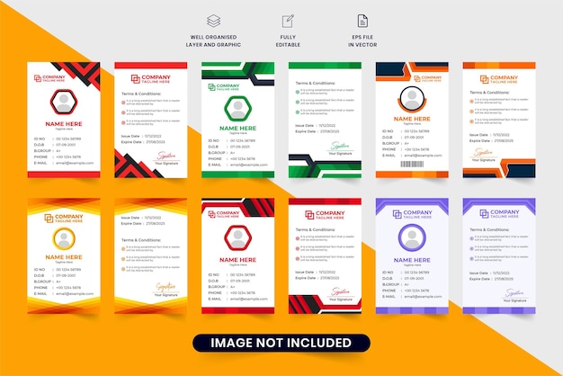 Minimalistyczna Kolekcja Projektów Kart Identyfikacyjnych W Kolorach Czerwonym I Pomarańczowym Projekt Zestawu Kart Identyfikacyjnych Firmowych Lub Akademickich Dla Pracowników Lub Studentów Pakiet Wektorowy Kart Identyfikacyjnych Firmy Z Abstrakcyjnymi Kształtami