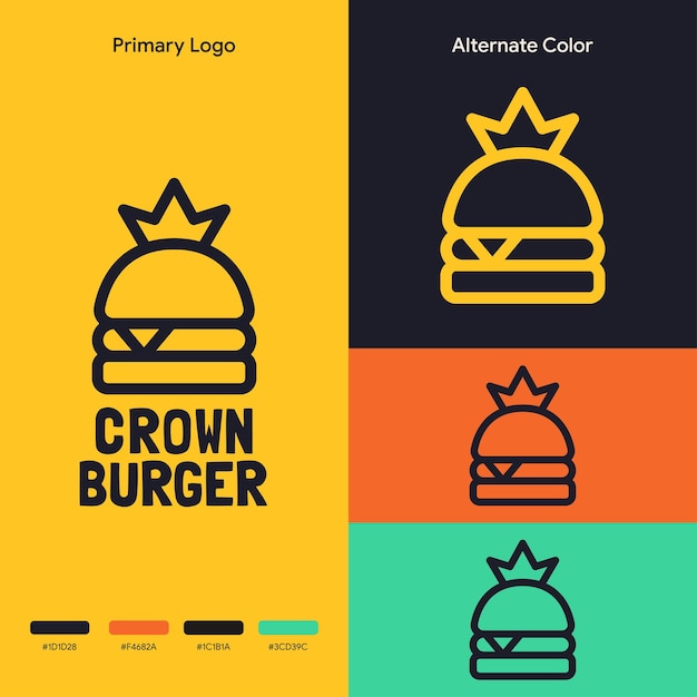 Minimalistyczna Koncepcja Logo Burgera Z Prostą Koroną