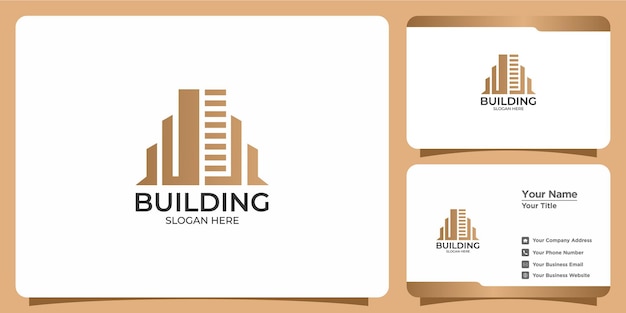 Minimalistyczne Logo Budynku Z Projektem Logo W Stylu Sztuki Linii I Szablonem Wizytówki
