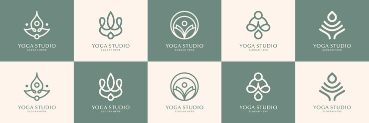 Minimalistyczne logo i ikony jogi Zestaw elementów projektowania graficznego w stylu konturowym nadających się do użycia w studiu jogi, centrum fitness i spa
