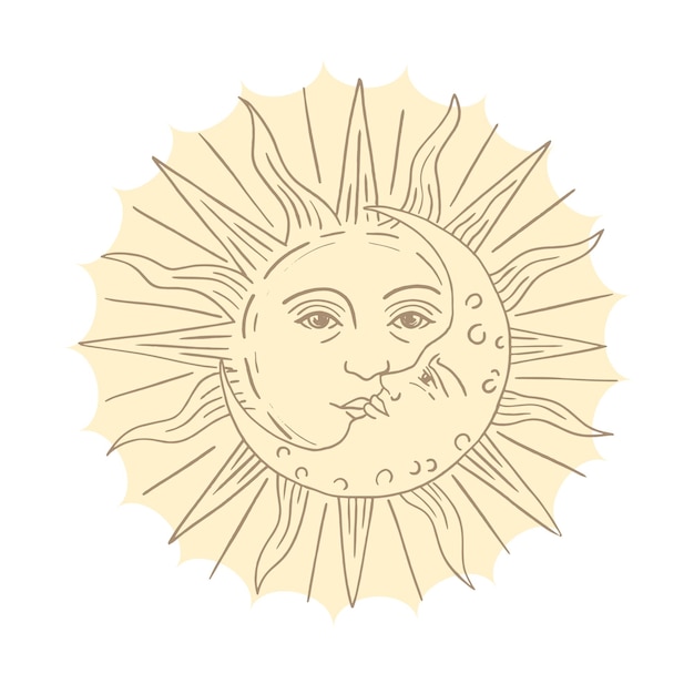 Minimalistyczne niebiańskie słońce księżyc karty tarota znak symbol ikona logo