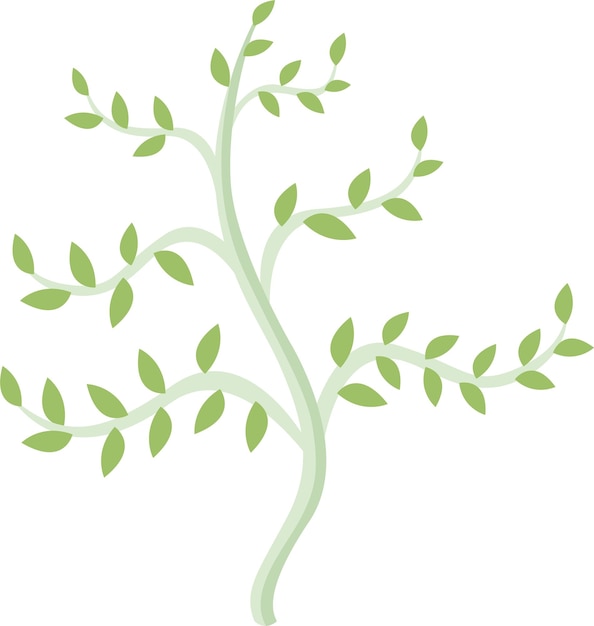 Plik wektorowy minimalistyczne, płaskie letnie drzewo z zielonymi małymi liśćmi na przezroczystym tle ilustracja wektorowa