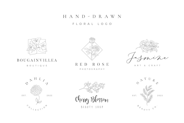 Plik wektorowy minimalistyczne ręcznie rysowane kwiatowy logo