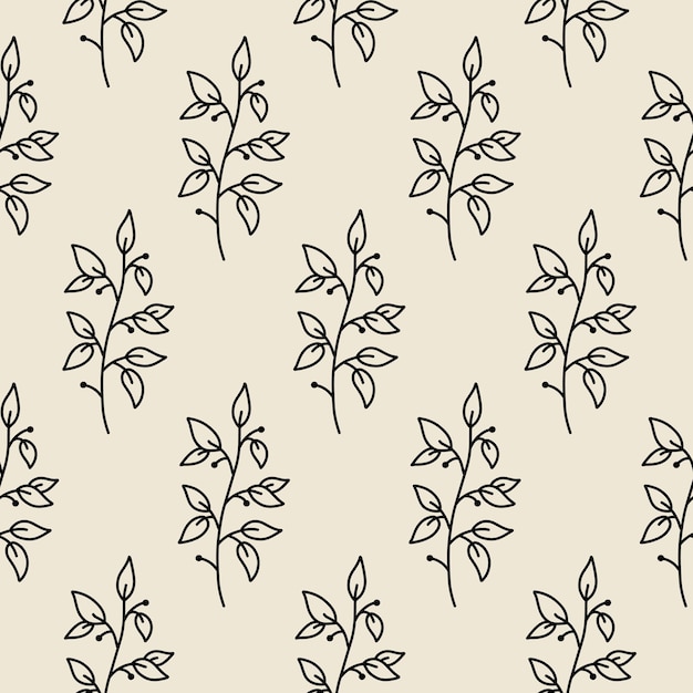 Minimalistyczny botaniczny bezszwowy wzór ilustracja ręcznie narysowana w stylu doodle