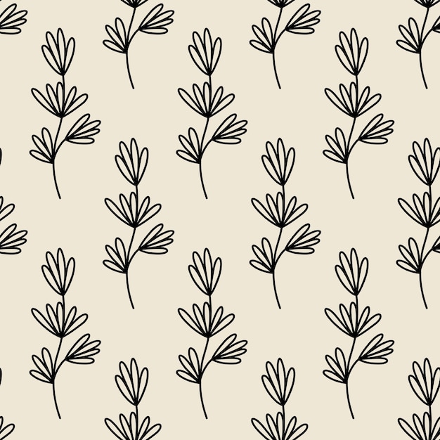 Minimalistyczny botaniczny bezszwowy wzór, ręcznie narysowana ilustracja w stylu doodle, tło kwiatowe