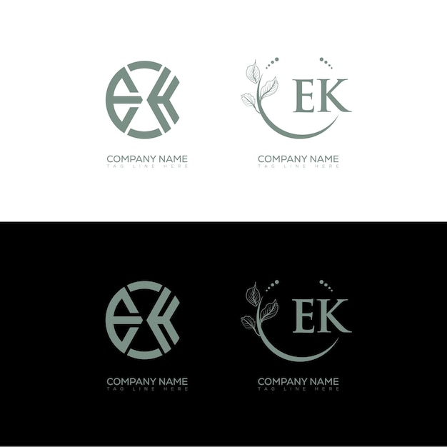 Minimalistyczny i klasyczny zestaw logo EK monogram okrągły wektor kształtu
