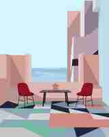 Plik wektorowy minimalistyczny projekt ilustracji architektonicznej z wykorzystaniem pastelowych kolorów