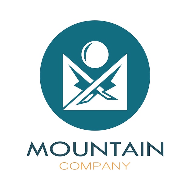 Minimalistyczny Projekt Logo Góry I Słońca W Płaskich Kolorach Wypełniony Nowoczesnymi Koncepcjami Ilustracji Wektorowych