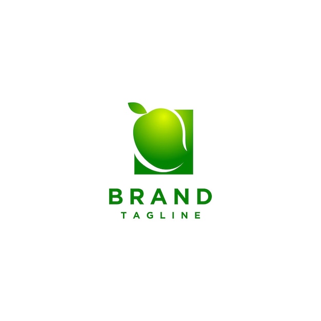Minimalistyczny Projekt Logo świeżego Zielonego Owocu Mango W Kwadratowym Pudełku