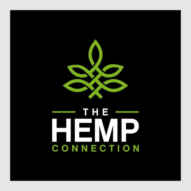Plik wektorowy minimalistyczny projekt logo wektora oleju konopnego. grafika liniowa marihuany liść konopi z marihuaną