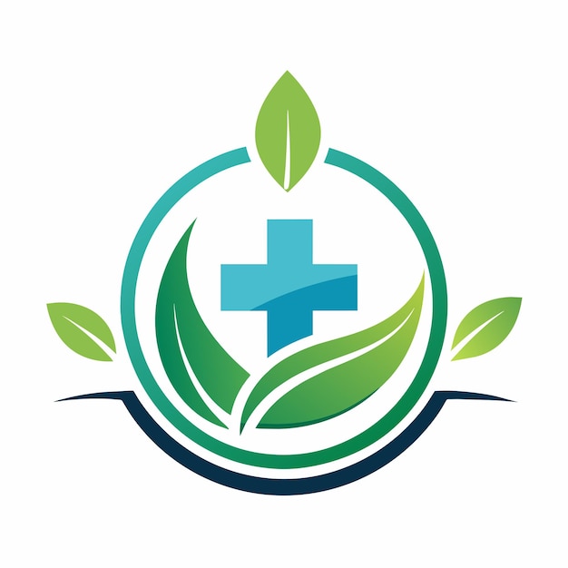 Plik wektorowy minimalistyczny projekt logo z zielonym krzyżem i liściem na białym tle eleganckie i minimalistyczne projektowanie logo dla najnowocześniejszego startupu technologicznego