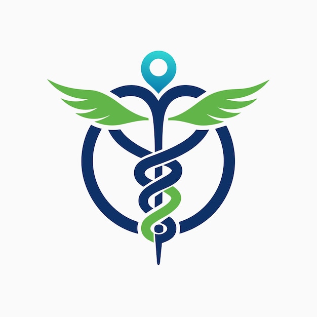 Plik wektorowy minimalistyczny symbol medyczny przedstawiający skrzydła i laskę symbolizującą opiekę zdrowotną i uzdrawianie minimalistyczna konstrukcja stetoskopu splecionego z symbolem kaduceusza