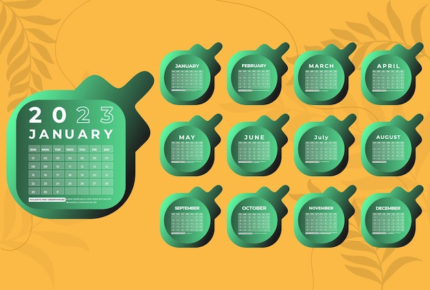 Plik wektorowy minimalistyczny szablon kalendarza biurkowego 2023 — obejmuje 12 miesięcy