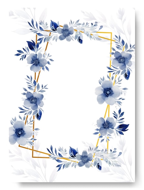 Plik wektorowy minimalistyczny szablon karty ślubnej na granicy z akwarelą niebieski kwiat gardenii vintage delikatny